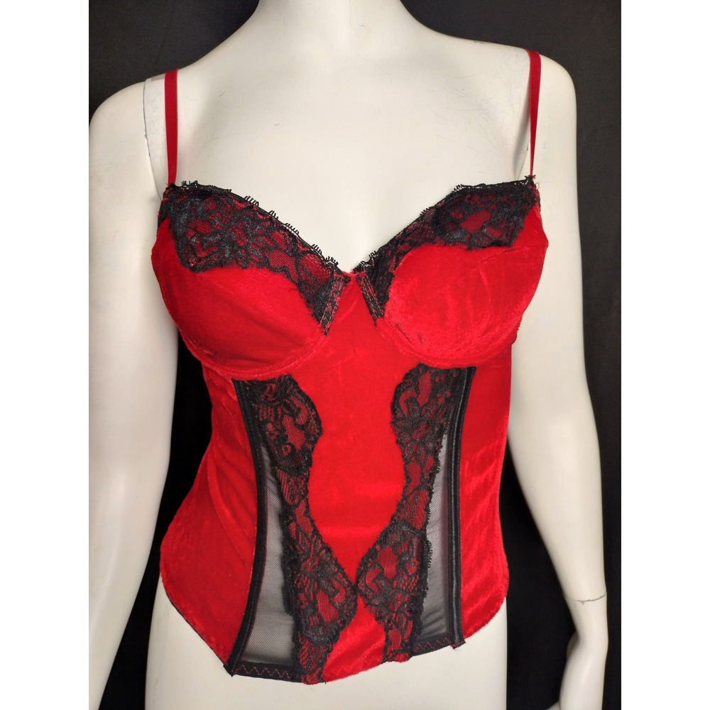 nature intimates corset teddy red and black size 34 c lace vampire goth boudoir
